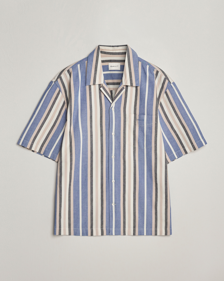 Mies | Kauluspaidat | GANT | Relaxed Fit Wide Stripe Short Sleeve Shirt Rich Blue