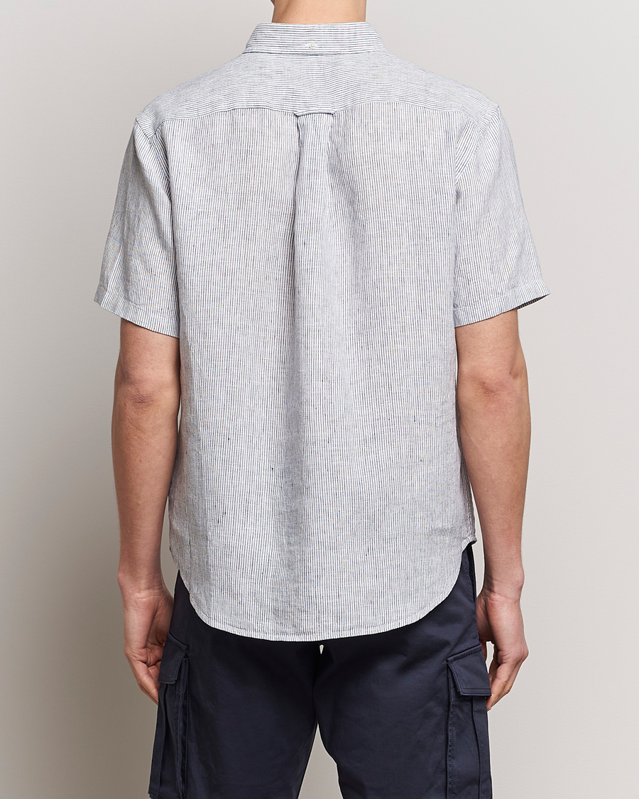 Mies | Kauluspaidat | GANT | Regular Fit Striped Linen Short Sleeve Shirt White/Blue