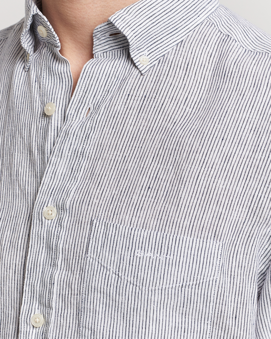 Mies | Kauluspaidat | Gant | Regular Fit Striped Linen Short Sleeve Shirt White/Blue