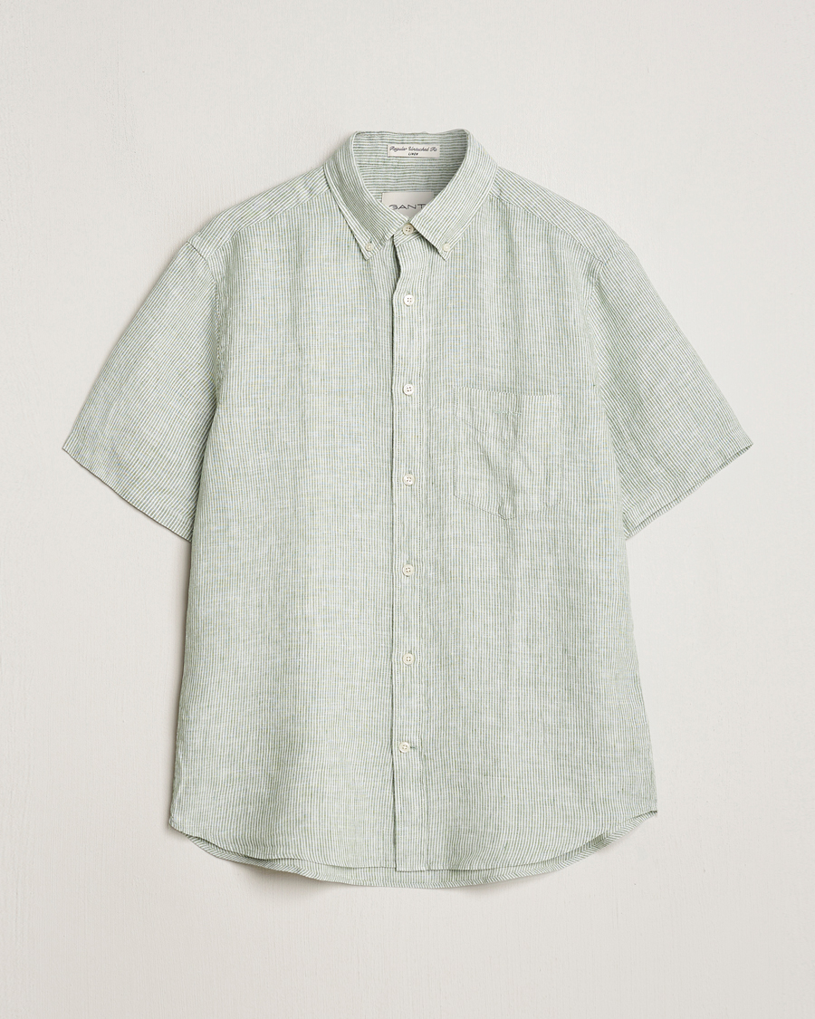 Mies | Kauluspaidat | Gant | Regular Fit Striped Linen Short Sleeve Shirt Green/White