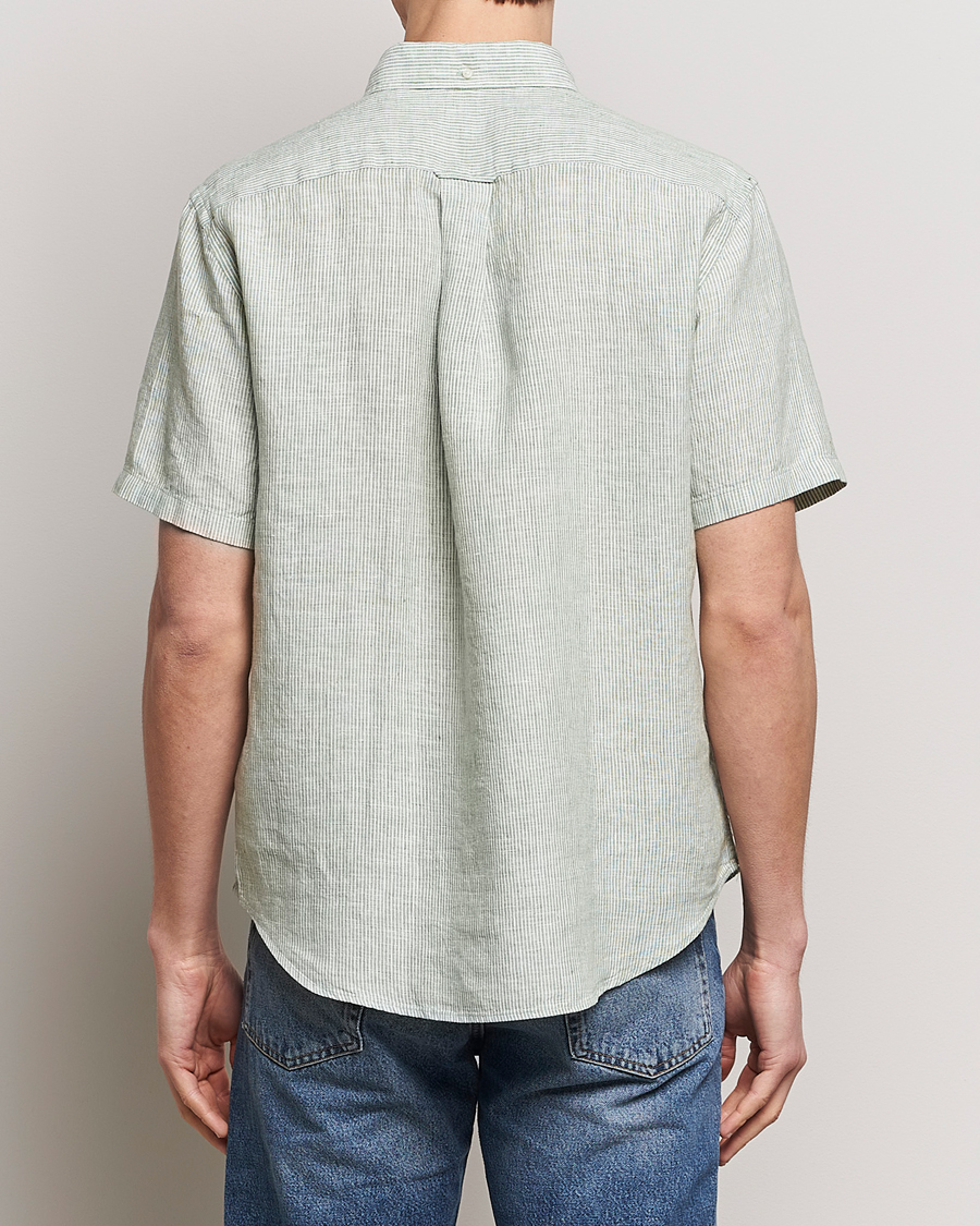 Mies | Kauluspaidat | Gant | Regular Fit Striped Linen Short Sleeve Shirt Green/White