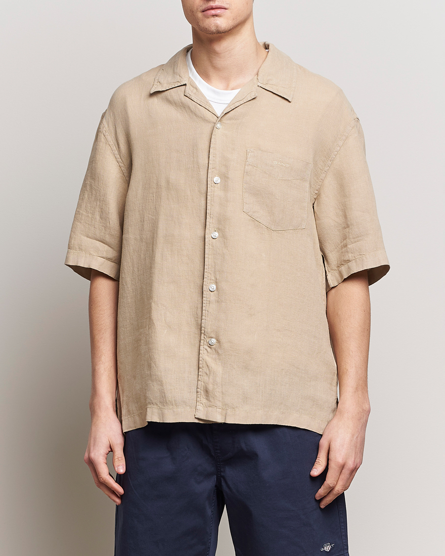 Mies | Kauluspaidat | Gant | Relaxed Fit Linen Resort Short Sleeve Shirt Concrete Beige