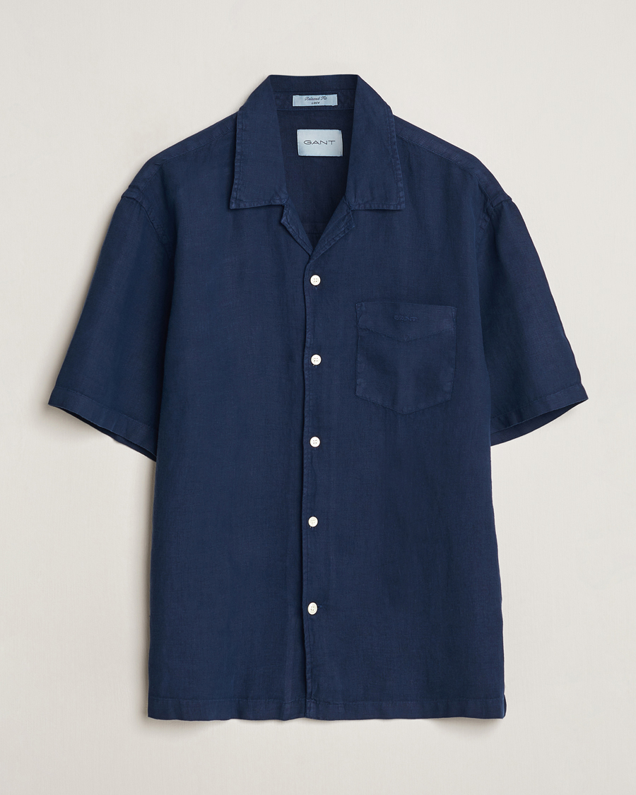 Mies | Kauluspaidat | GANT | Relaxed Fit Linen Resort Short Sleeve Shirt Marine