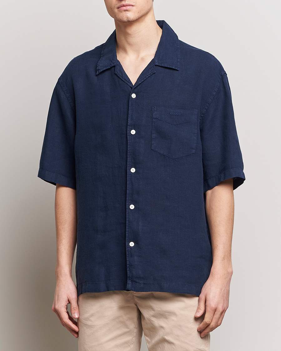 Mies | Kauluspaidat | Gant | Relaxed Fit Linen Resort Short Sleeve Shirt Marine