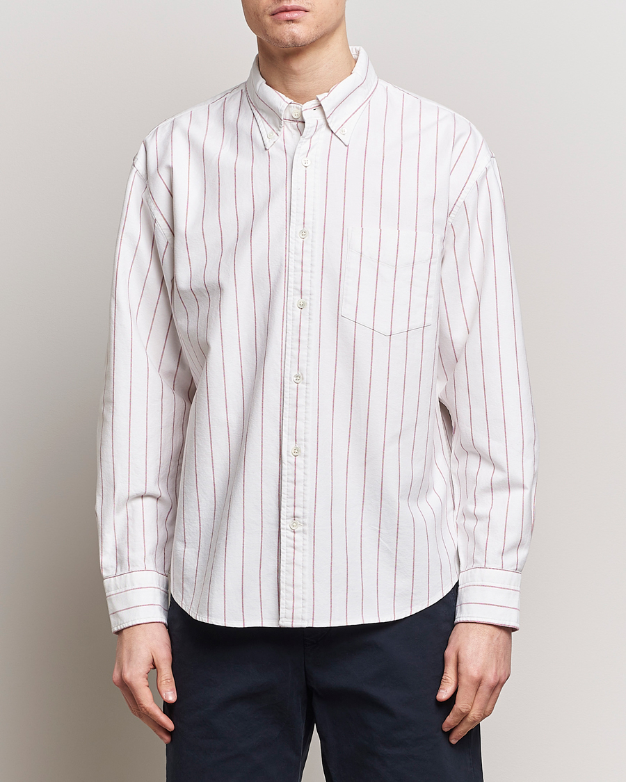 Mies | Oxford-paidat | GANT | Relaxed Fit Heritage Striped Oxford Shirt White/Red