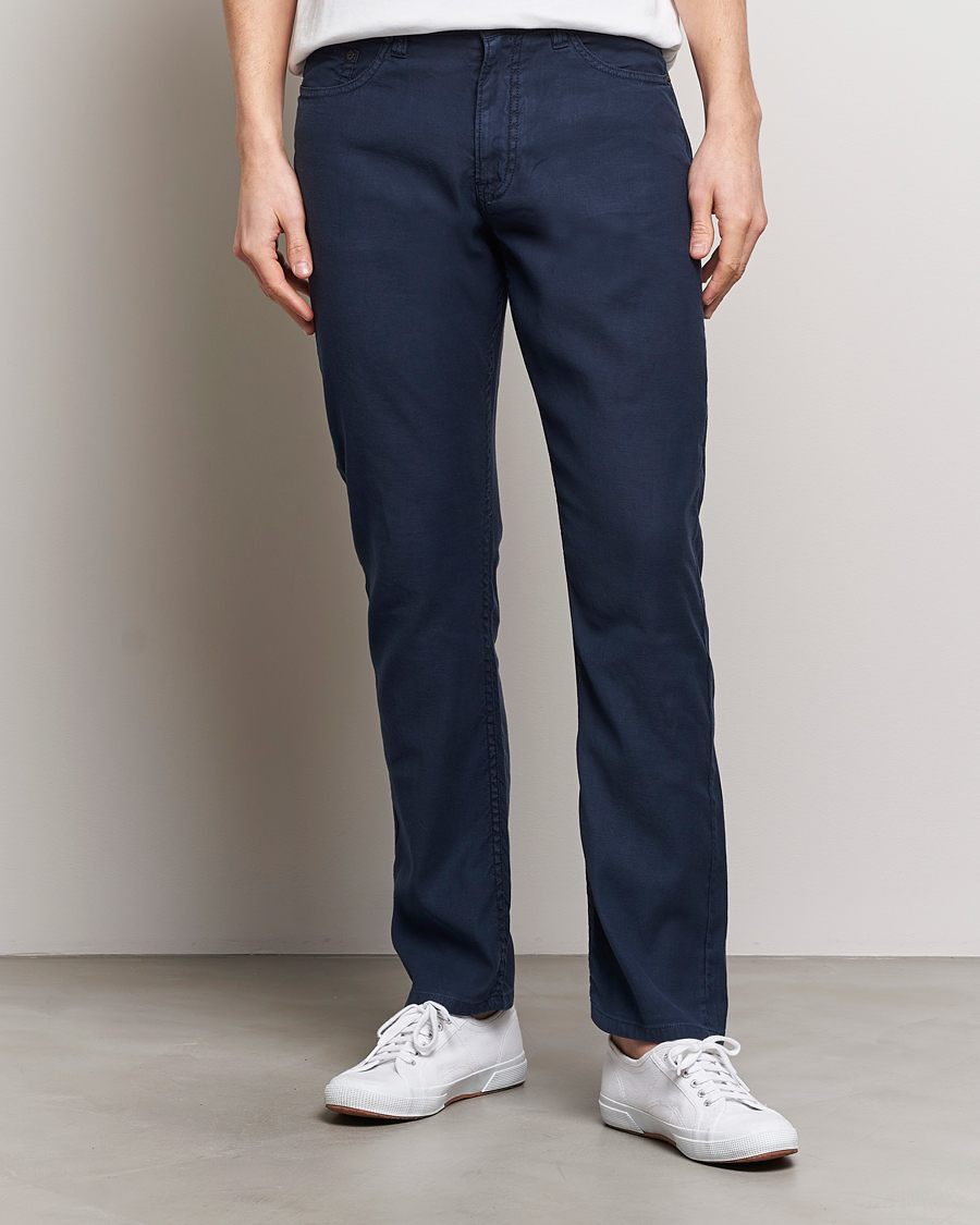 Mies | Vaatteet | GANT | Cotton/Linen 5-Pocket Trousers Marine