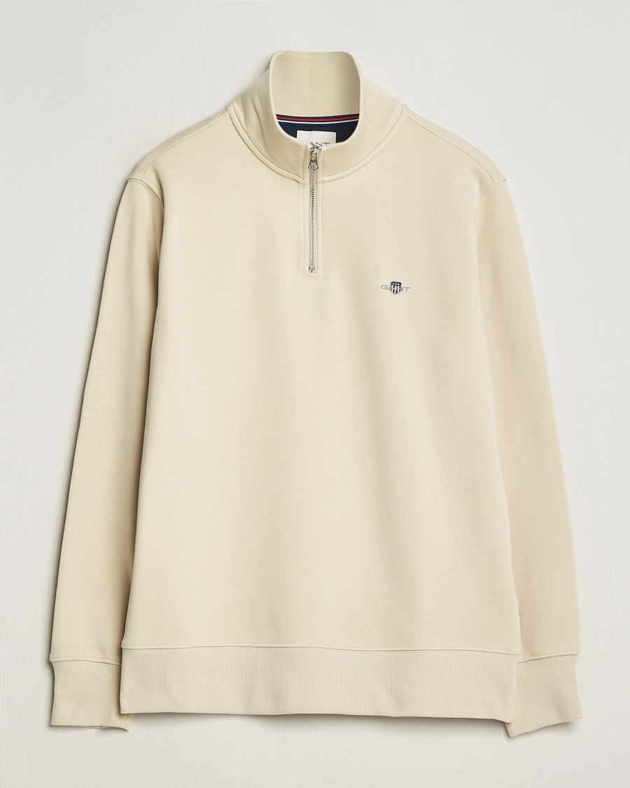 Mies | Puserot | GANT | Original Shield Half Zip Sweater Silky Beige