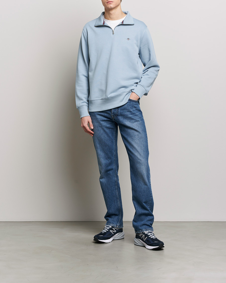 Mies | Puserot | GANT | Original Shield Half Zip Sweater Dove Blue