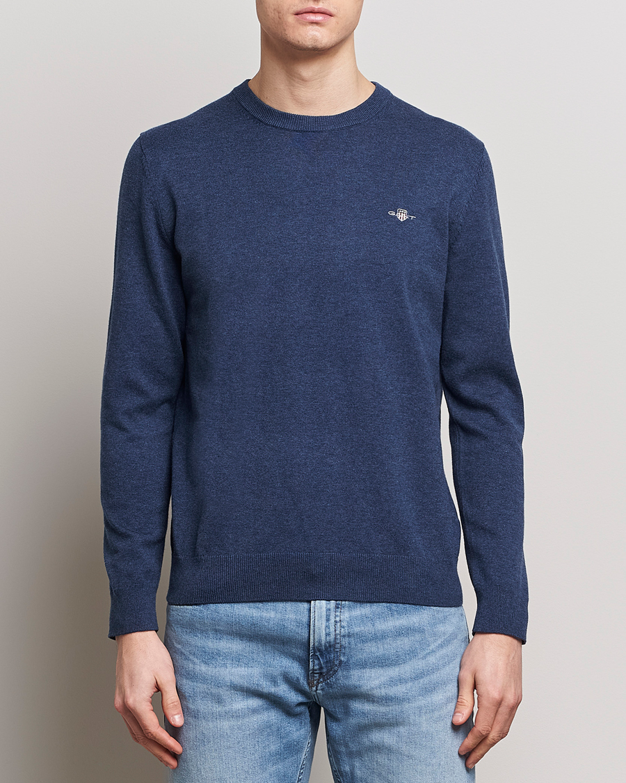 Mies | Puserot | GANT | Classic Cotton Crew Neck Dark Jeans Blue Melange