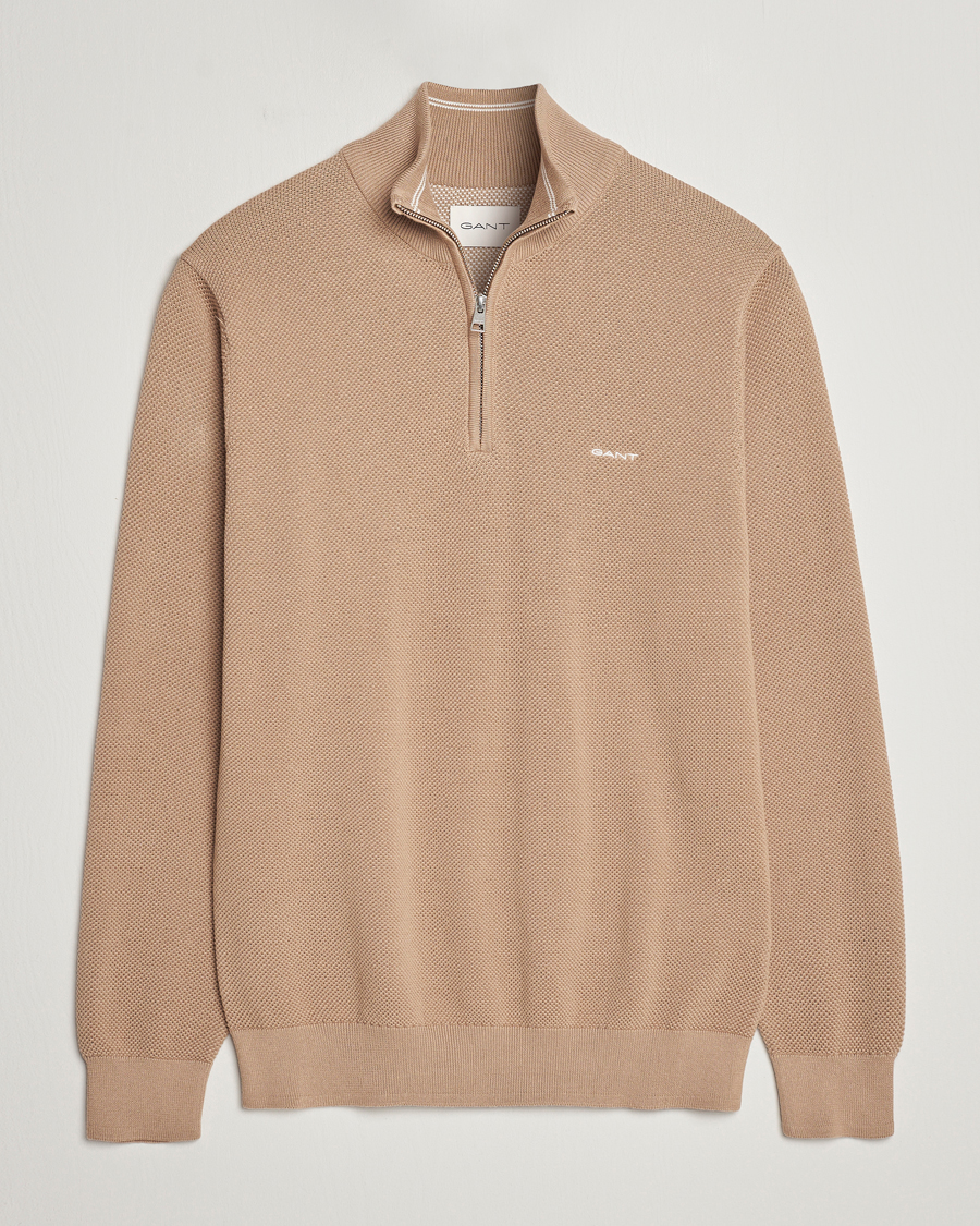 Mies | Puserot | GANT | Cotton Pique Half-Zip Sweater Dark Khaki