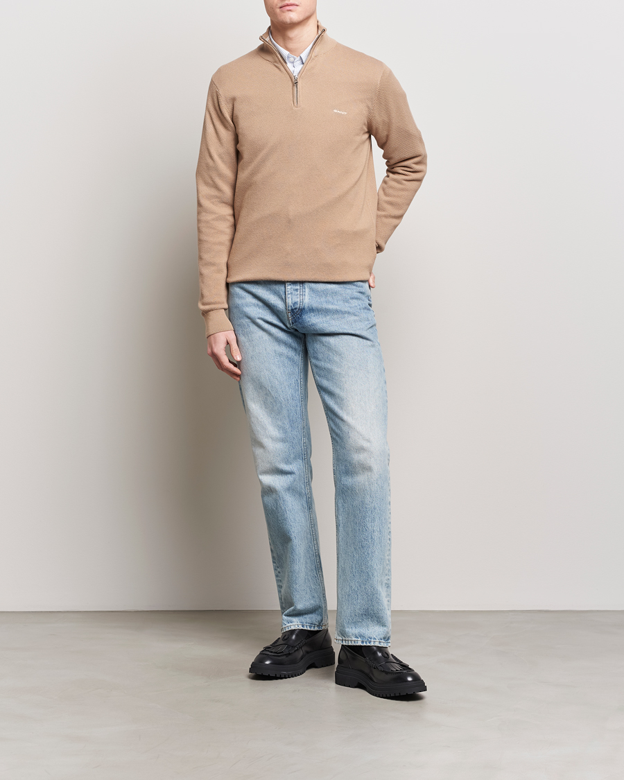 Mies | Puserot | GANT | Cotton Pique Half-Zip Sweater Dark Khaki