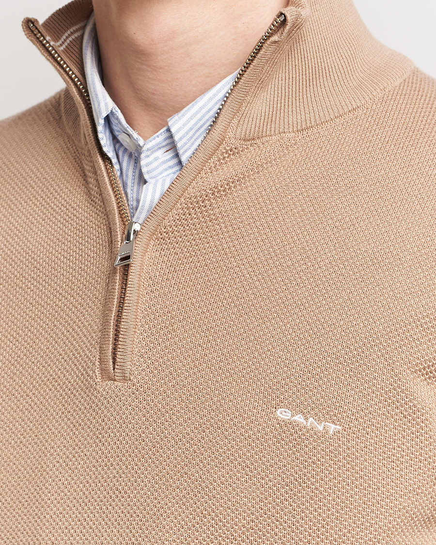 Mies | Puserot | GANT | Cotton Pique Half-Zip Sweater Dark Khaki