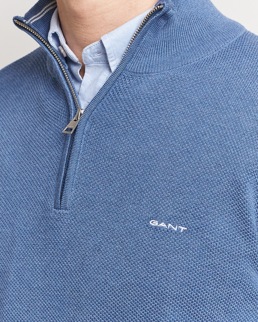 Mies | Puserot | GANT | Cotton Pique Half-Zip Sweater Denim Blue Melange