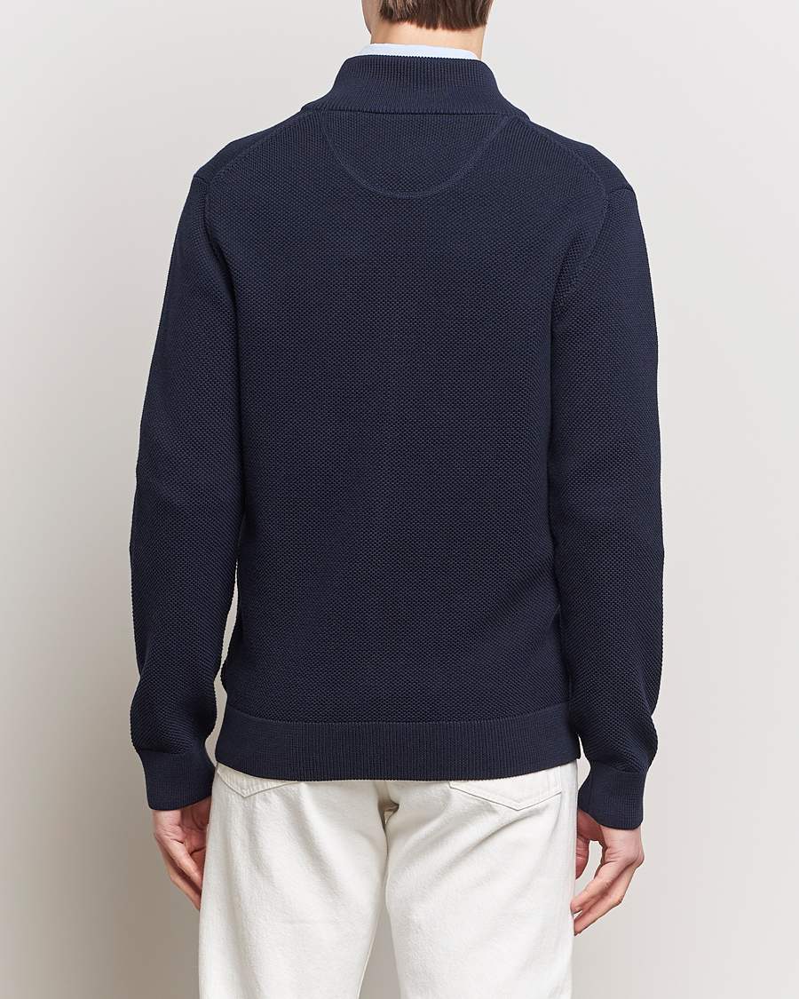 Mies | Puserot | GANT | Cotton Pique Full-Zip Sweater Evening Blue