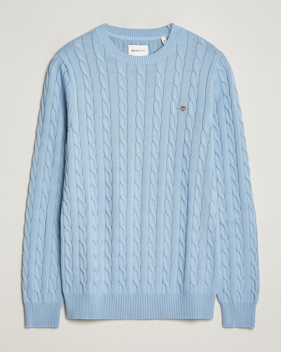 Mies | Puserot | GANT | Cotton Cable Crew Neck Pullover Dove Blue
