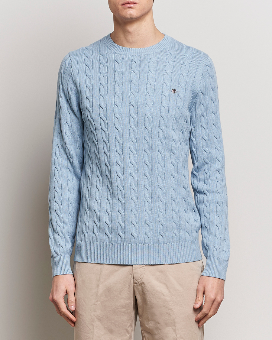 Mies | Puserot | GANT | Cotton Cable Crew Neck Pullover Dove Blue