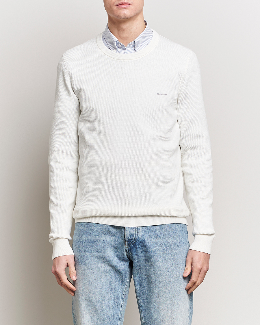 Mies | Alennusmyynti vaatteet | GANT | Cotton Pique Crew Neck Sweater Eggshell