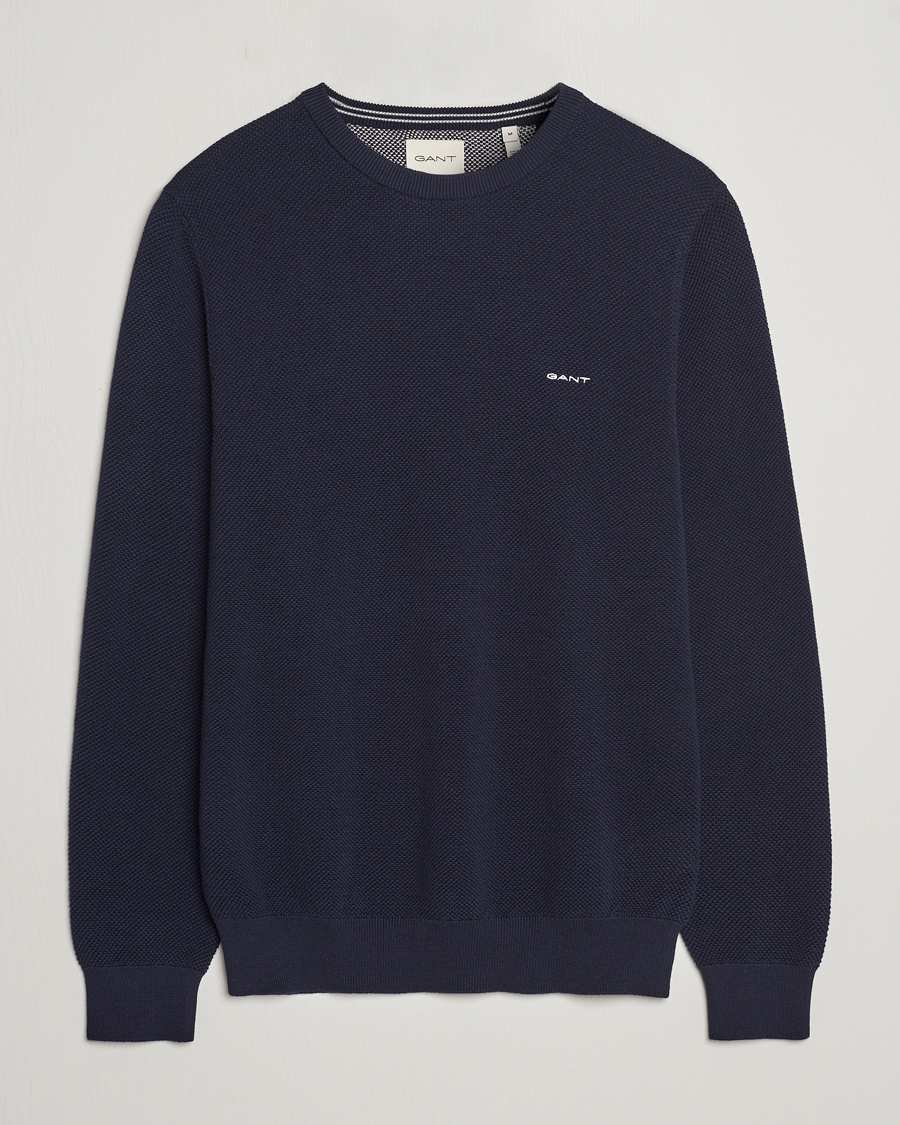 Mies | Puserot | GANT | Cotton Pique Crew Neck Sweater Evening Blue