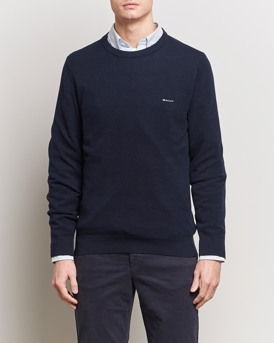 Mies | Vaatteet | GANT | Cotton Pique Crew Neck Sweater Evening Blue