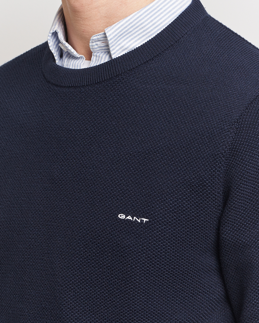 Mies | Puserot | GANT | Cotton Pique Crew Neck Sweater Evening Blue