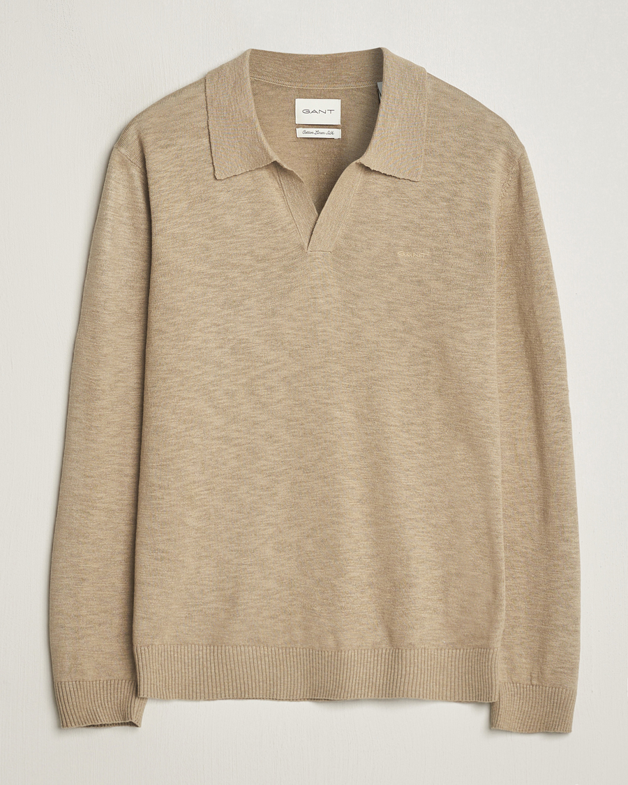 Mies | Puserot | GANT | Cotton/Linen Knitted Polo Dried Clay