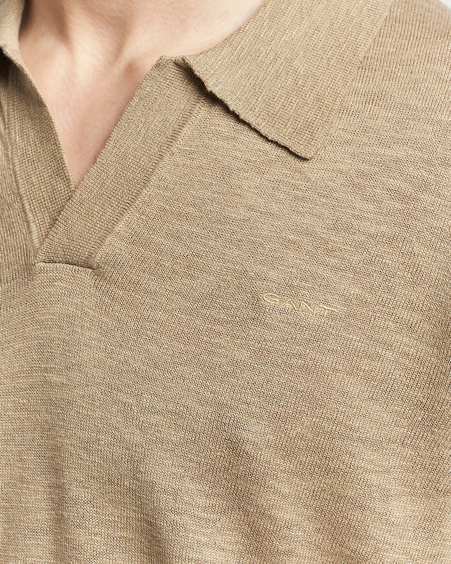Mies | Puserot | GANT | Cotton/Linen Knitted Polo Dried Clay
