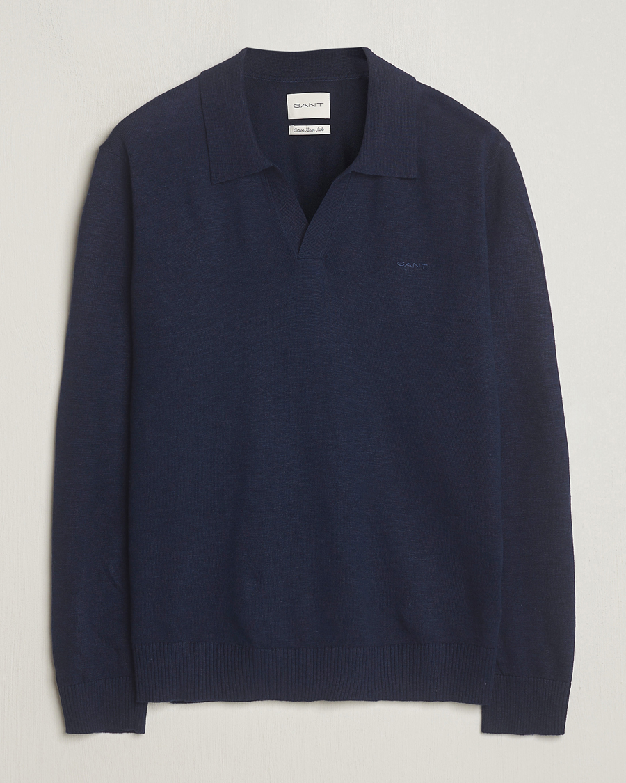Mies | Puserot | GANT | Cotton/Linen Knitted Polo Evening Blue
