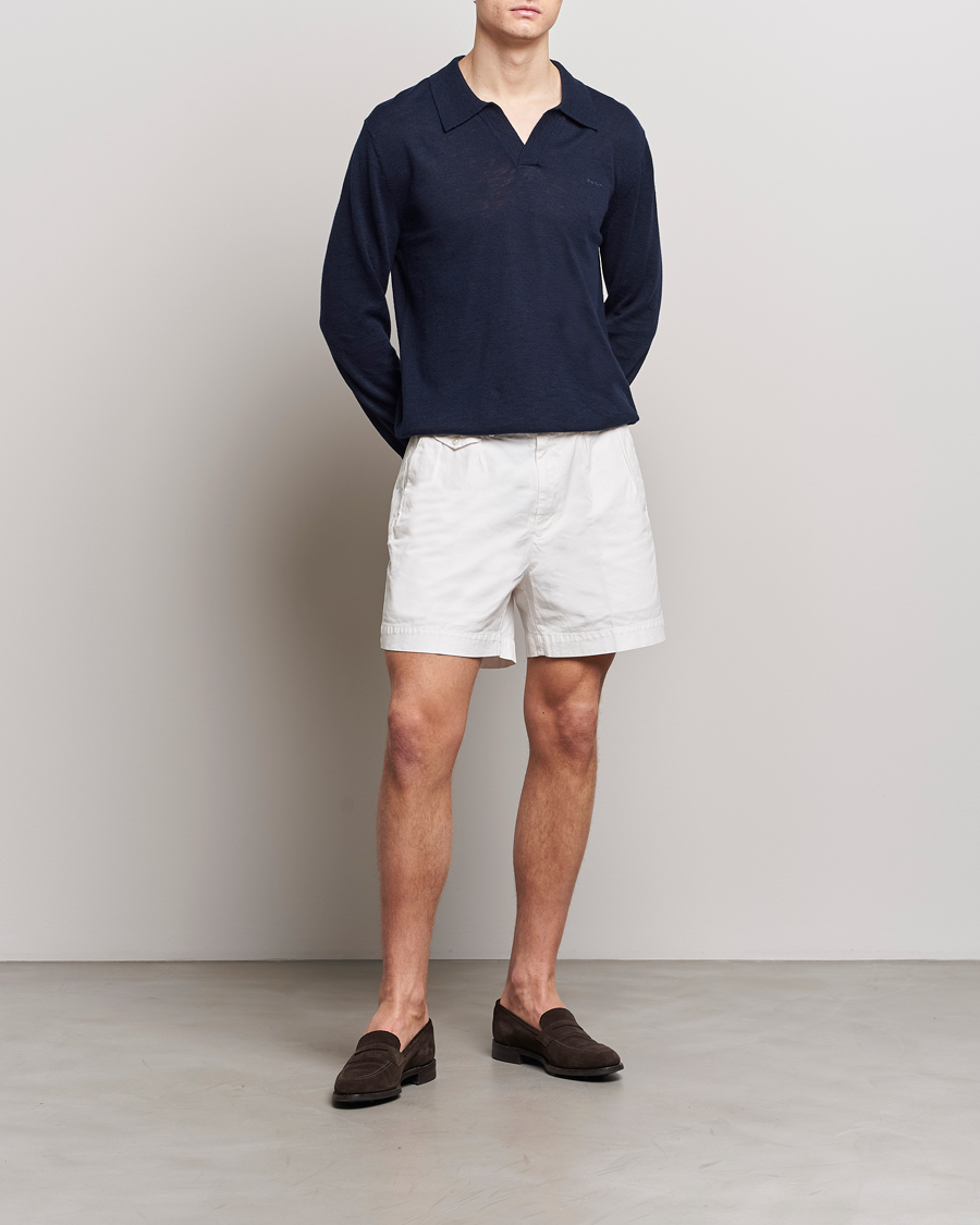 Mies | Puserot | GANT | Cotton/Linen Knitted Polo Evening Blue