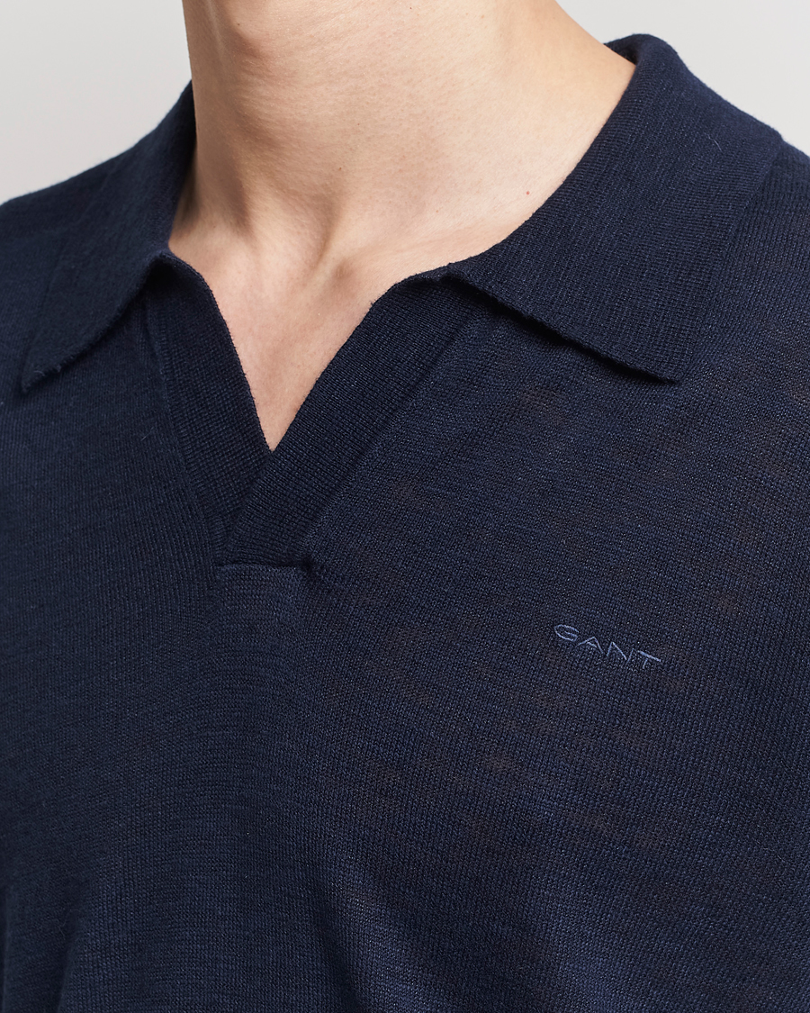 Mies | Puserot | GANT | Cotton/Linen Knitted Polo Evening Blue