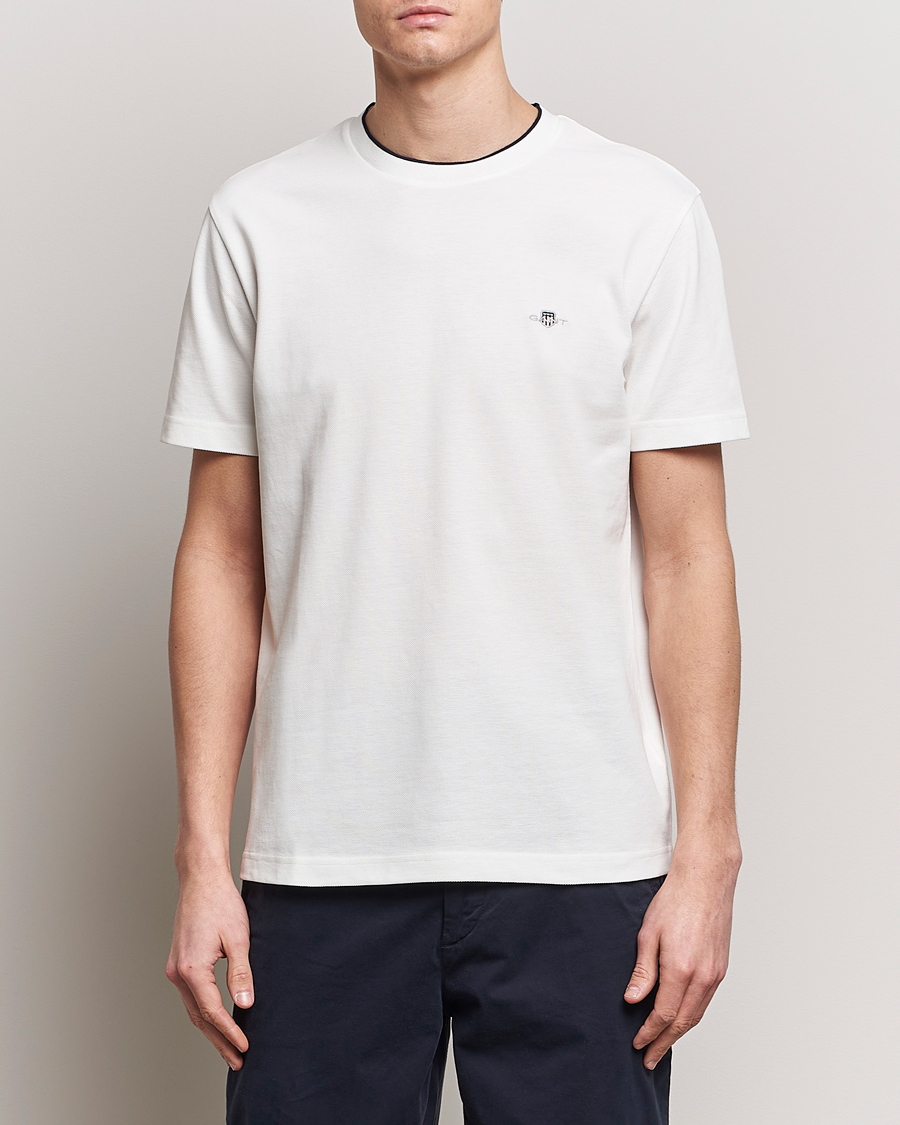 Mies | Valkoiset t-paidat | GANT | Pique Crew Neck T-Shirt Eggshell