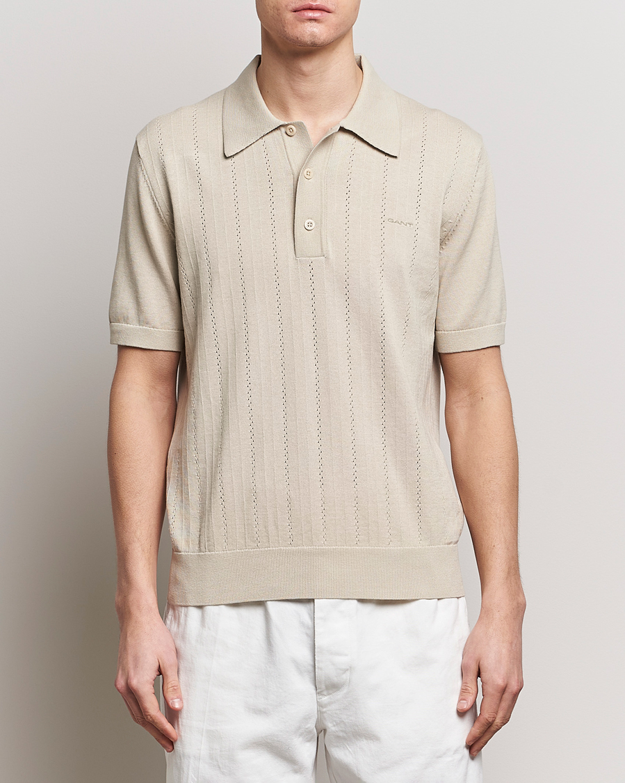 Mies |  | GANT | Pointelle Structured Knitted Polo Silky Beige