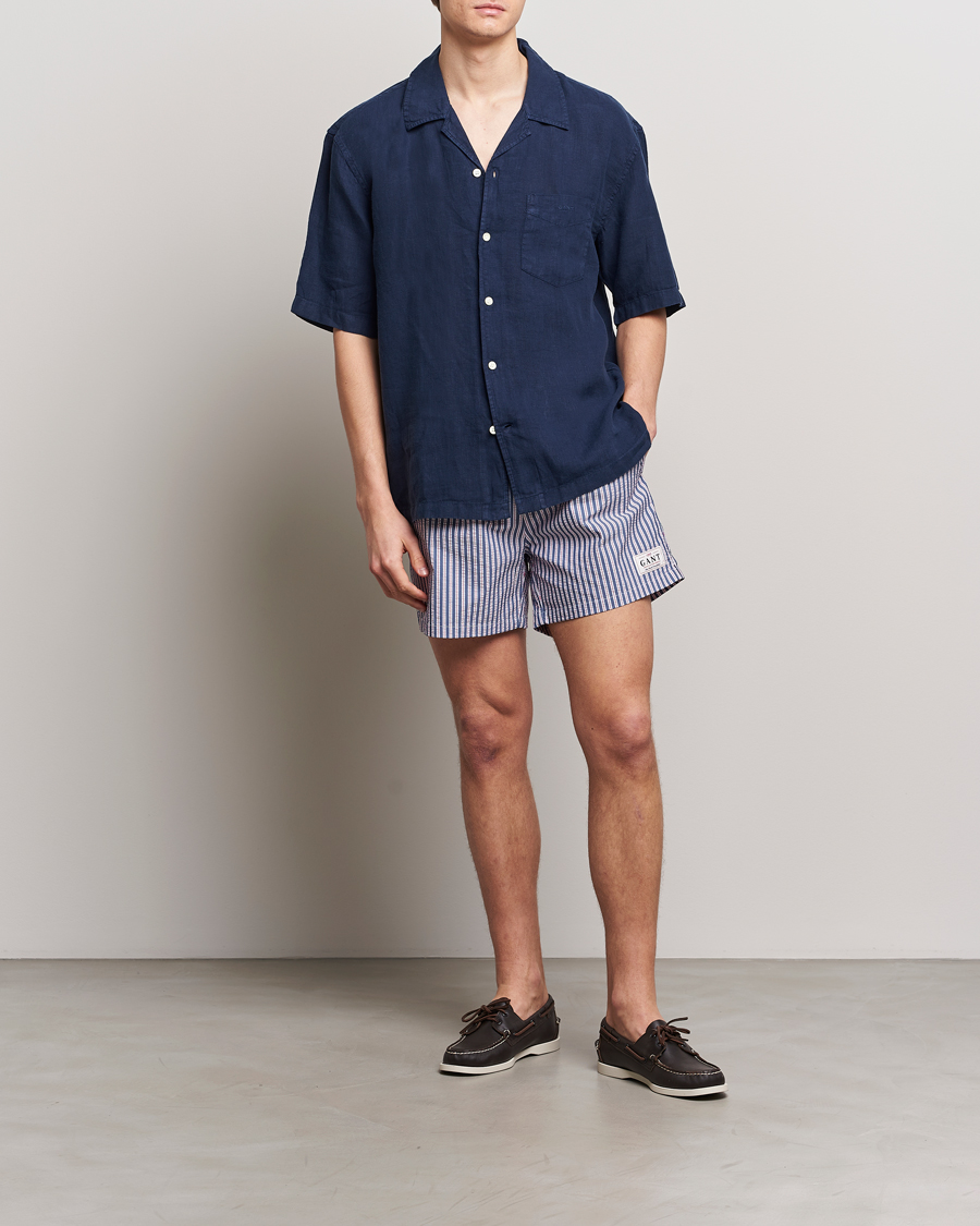 Mies | Uimahousut | GANT | Striped Seersucker Swimshorts Deep Blue