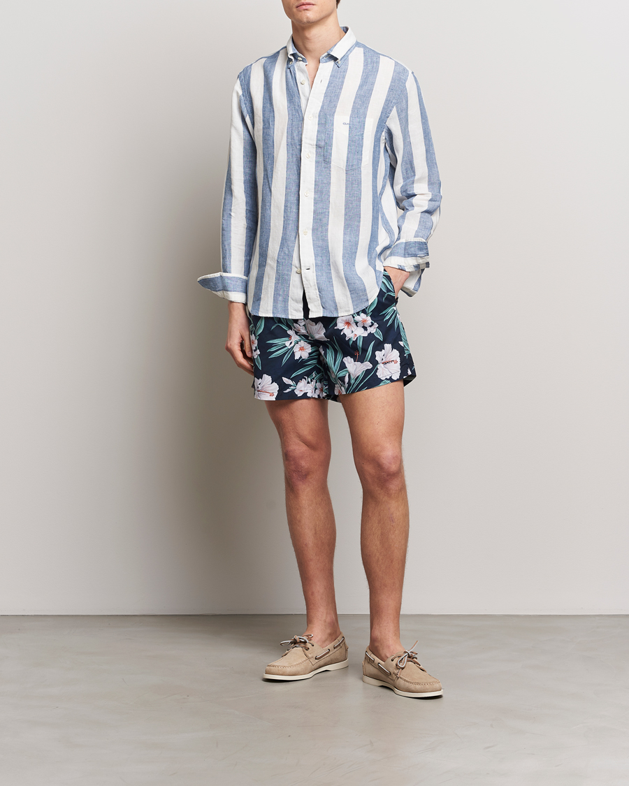Mies | Uimahousut | Gant | Printed Flower Swimshorts Evening Blue