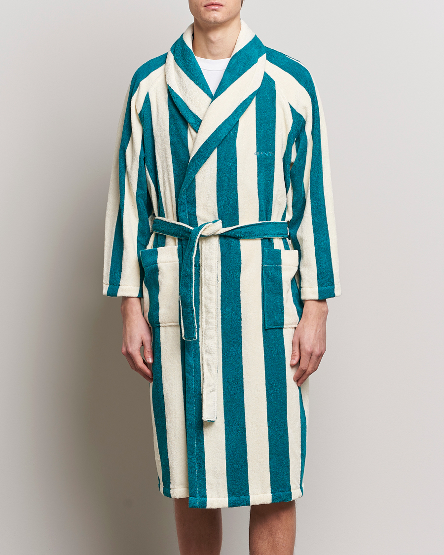 Mies | Kylpytakit | GANT | Striped Robe Ocean Turquoise/White