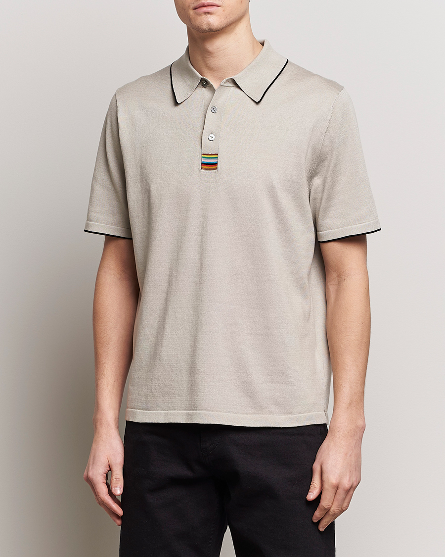 Mies | Lyhythihaiset pikeepaidat | Paul Smith | Knitted Cotton Polo Greige