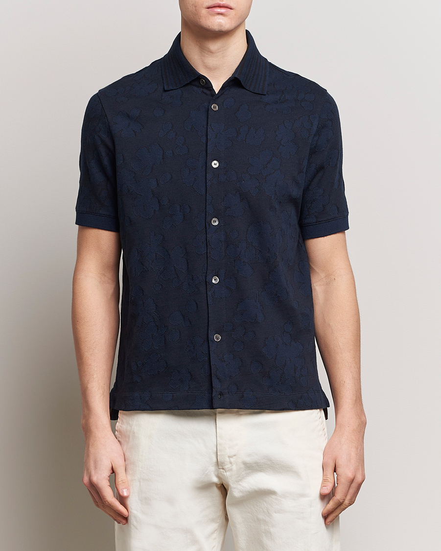 Mies |  | Paul Smith | Floral Jacquard Short Sleeve Shirt Navy