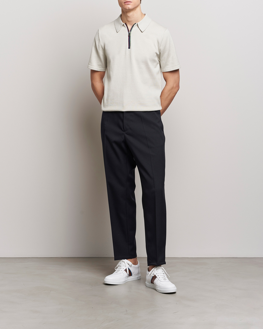 Mies | Pikeet | PS Paul Smith | Striped Half Zip Polo Light Grey