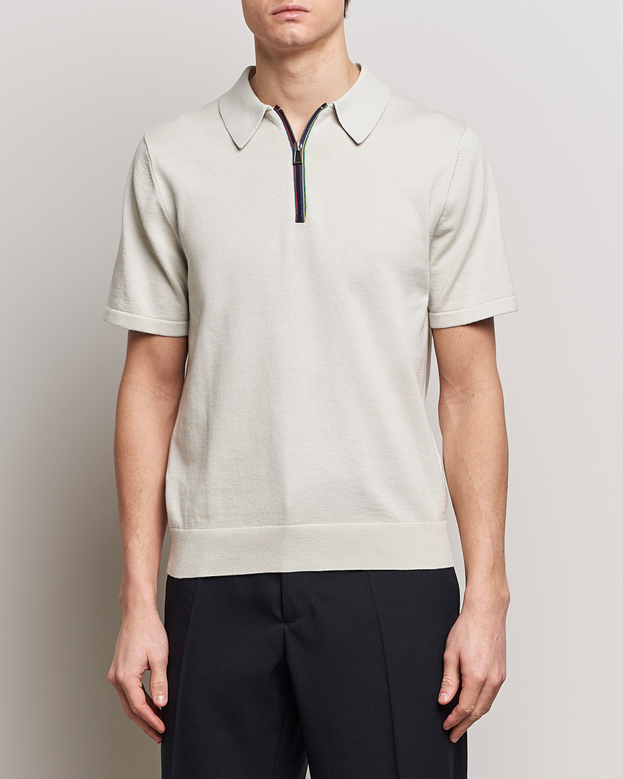 Mies | Pikeet | PS Paul Smith | Striped Half Zip Polo Light Grey