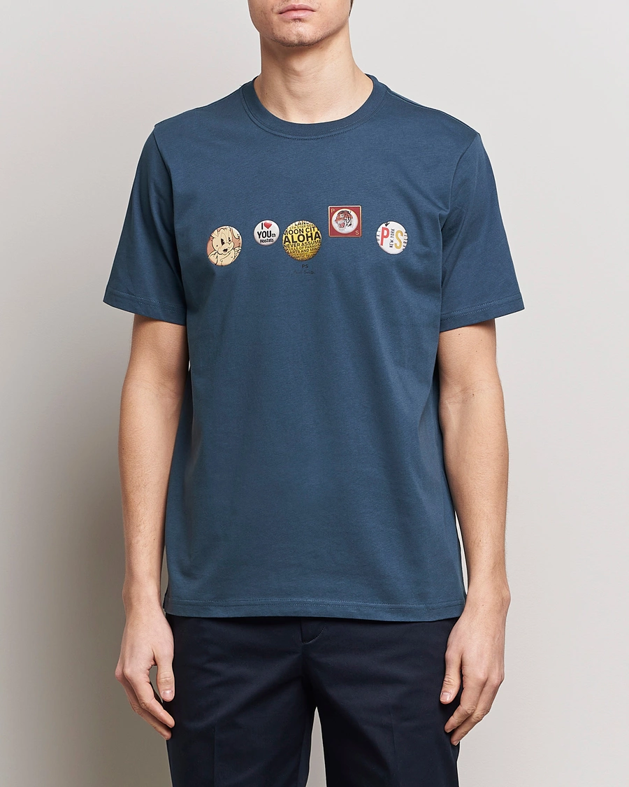 Mies |  | PS Paul Smith | Organic Cotton Badges Crew Neck T-Shirt Blue
