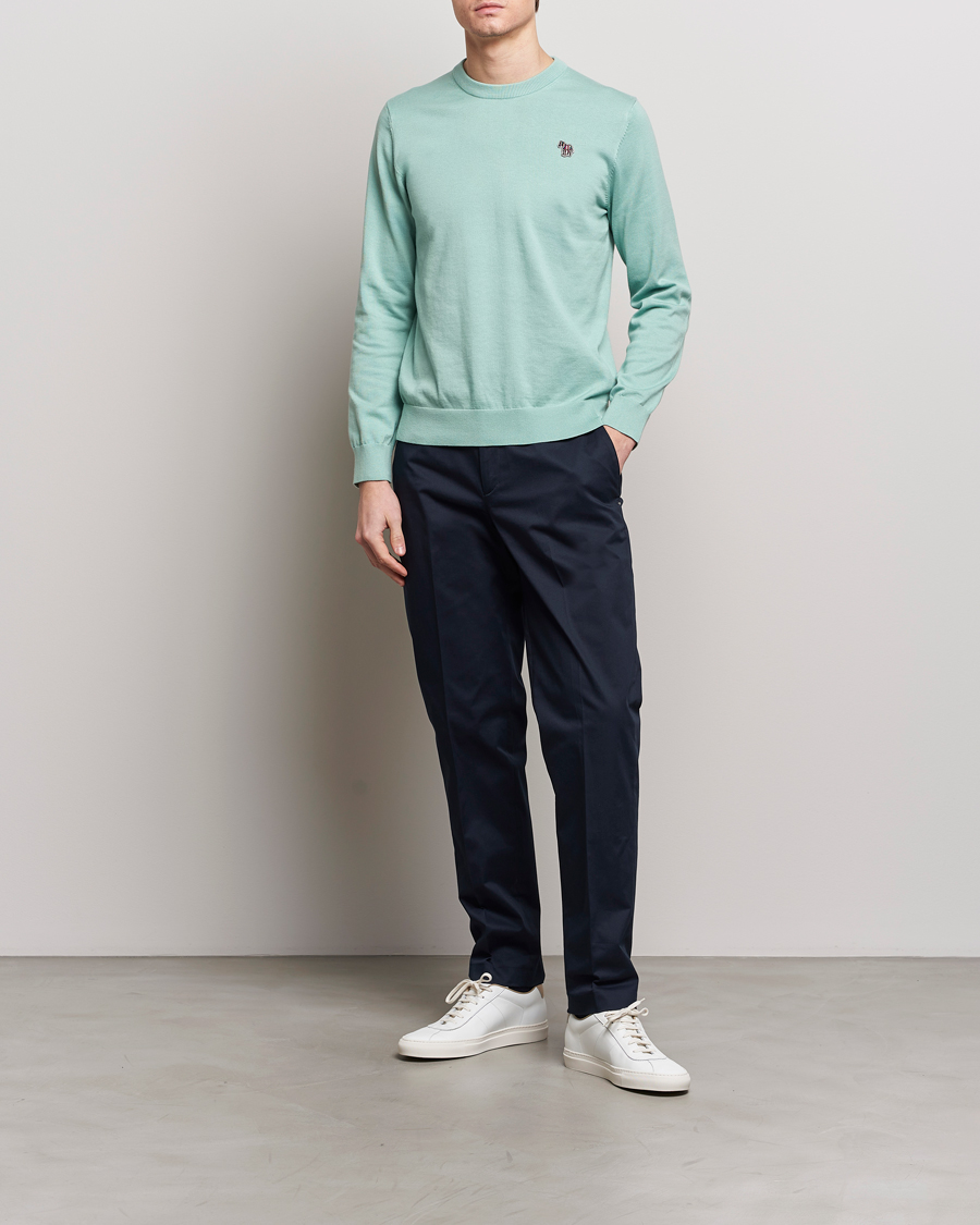 Mies | Puserot | PS Paul Smith | Zebra Cotton Knitted Sweater Mint Green