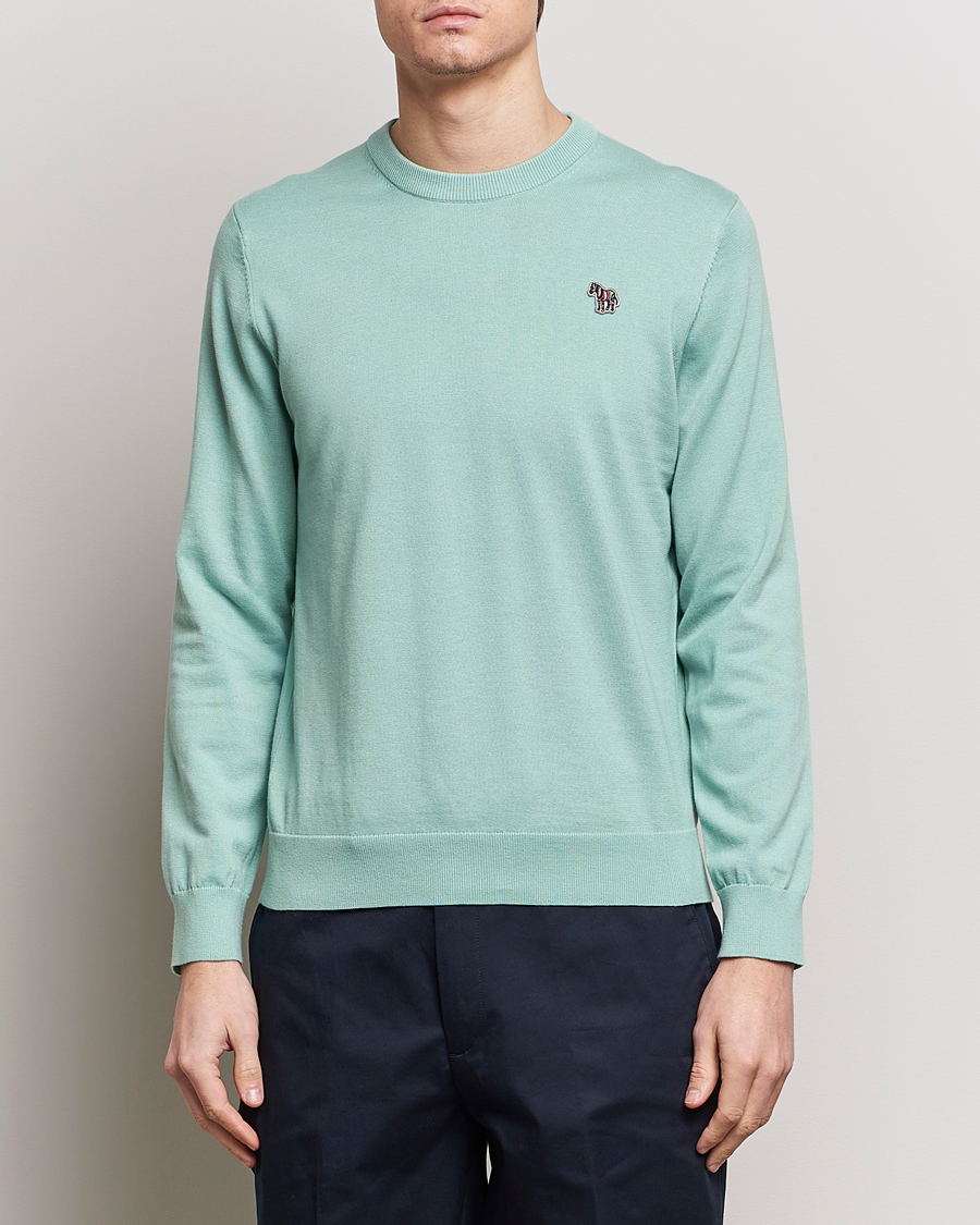 Mies | Puserot | PS Paul Smith | Zebra Cotton Knitted Sweater Mint Green
