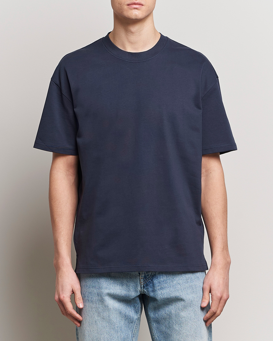 Herre | T-Shirts | Bread & Boxers | Textured Heavy Crew Neck T-Shirt Navy Blue