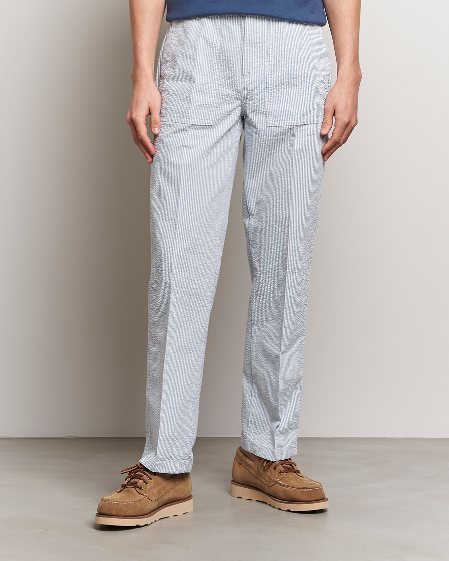 Mies | Housut | Morris | Seersucker Summer Slacks Light Blue