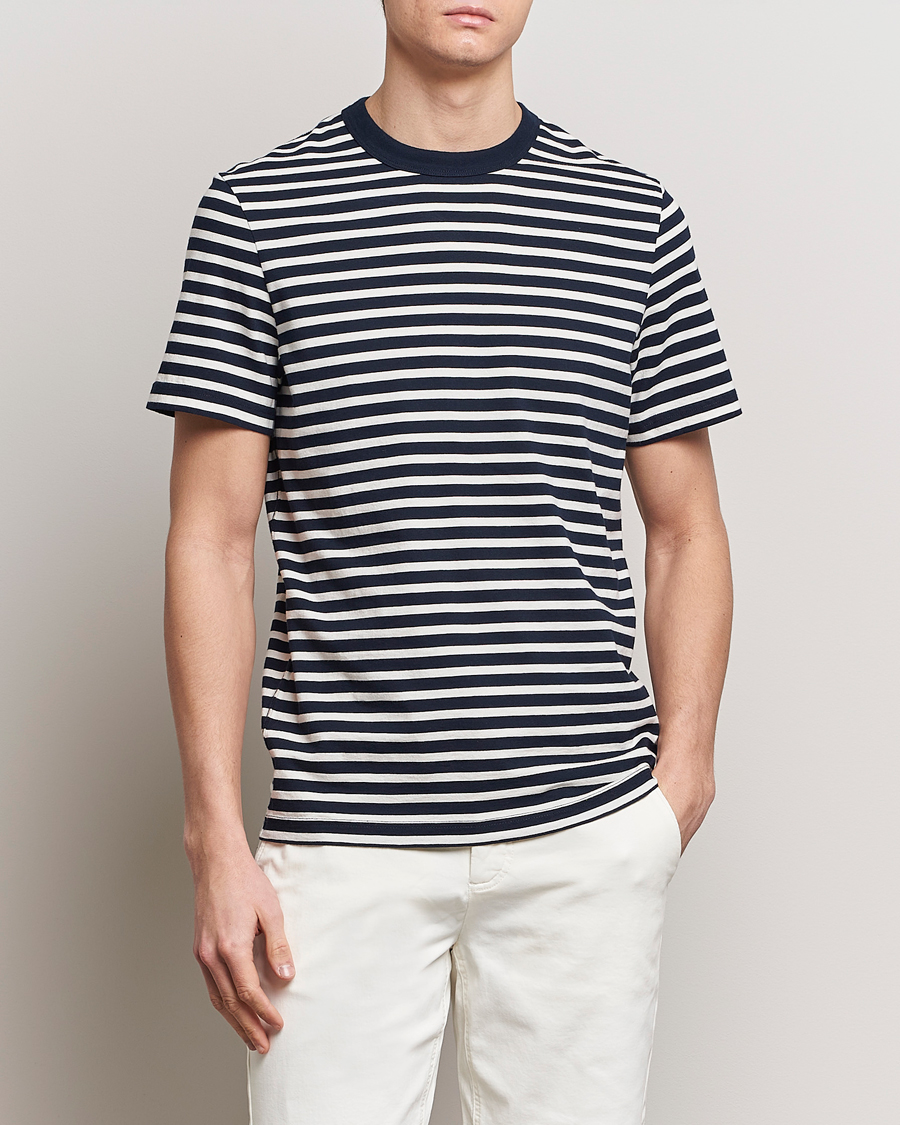 Mies |  | Morris | Durwin Stripe Crew Neck T-Shirt Old Blue