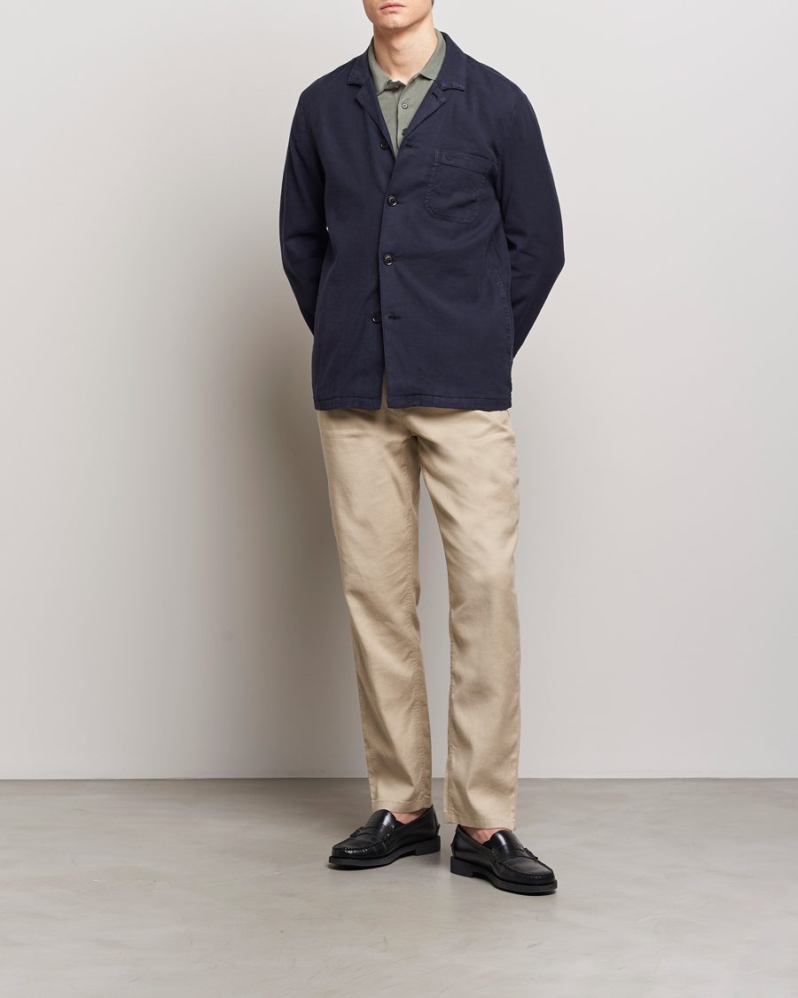 Mies | Kauluspaidat | Morris | Linen Shirt Jacket Navy