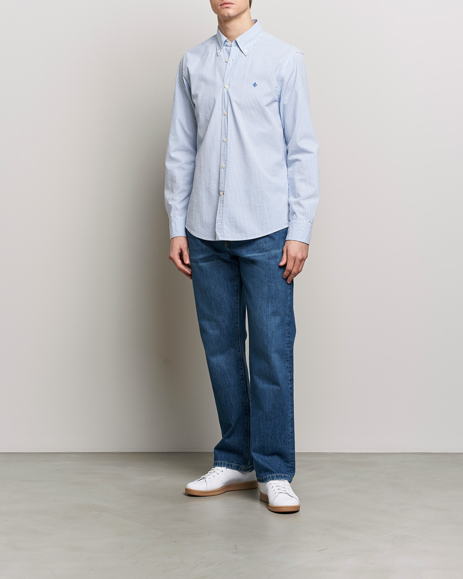 Mies | Kauluspaidat | Morris | Slim Fit Seersucker Shirt Light Blue