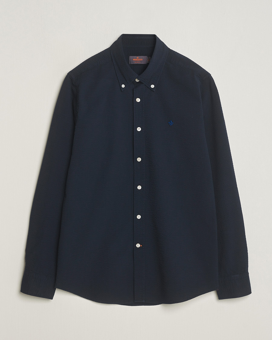 Mies | Kauluspaidat | Morris | Slim Fit Seersucker Shirt Navy