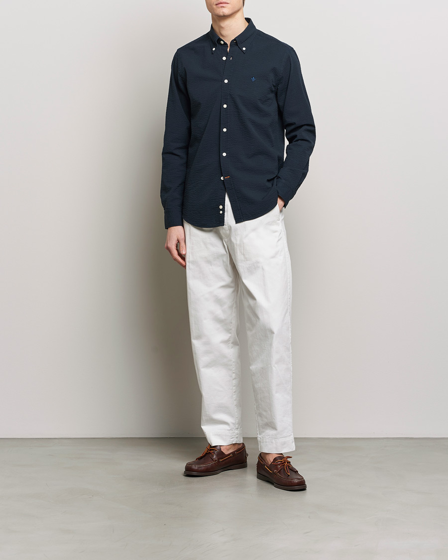 Mies | Kauluspaidat | Morris | Slim Fit Seersucker Shirt Navy