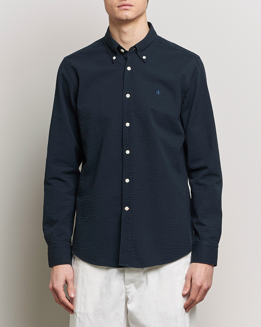 Mies | Kauluspaidat | Morris | Slim Fit Seersucker Shirt Navy