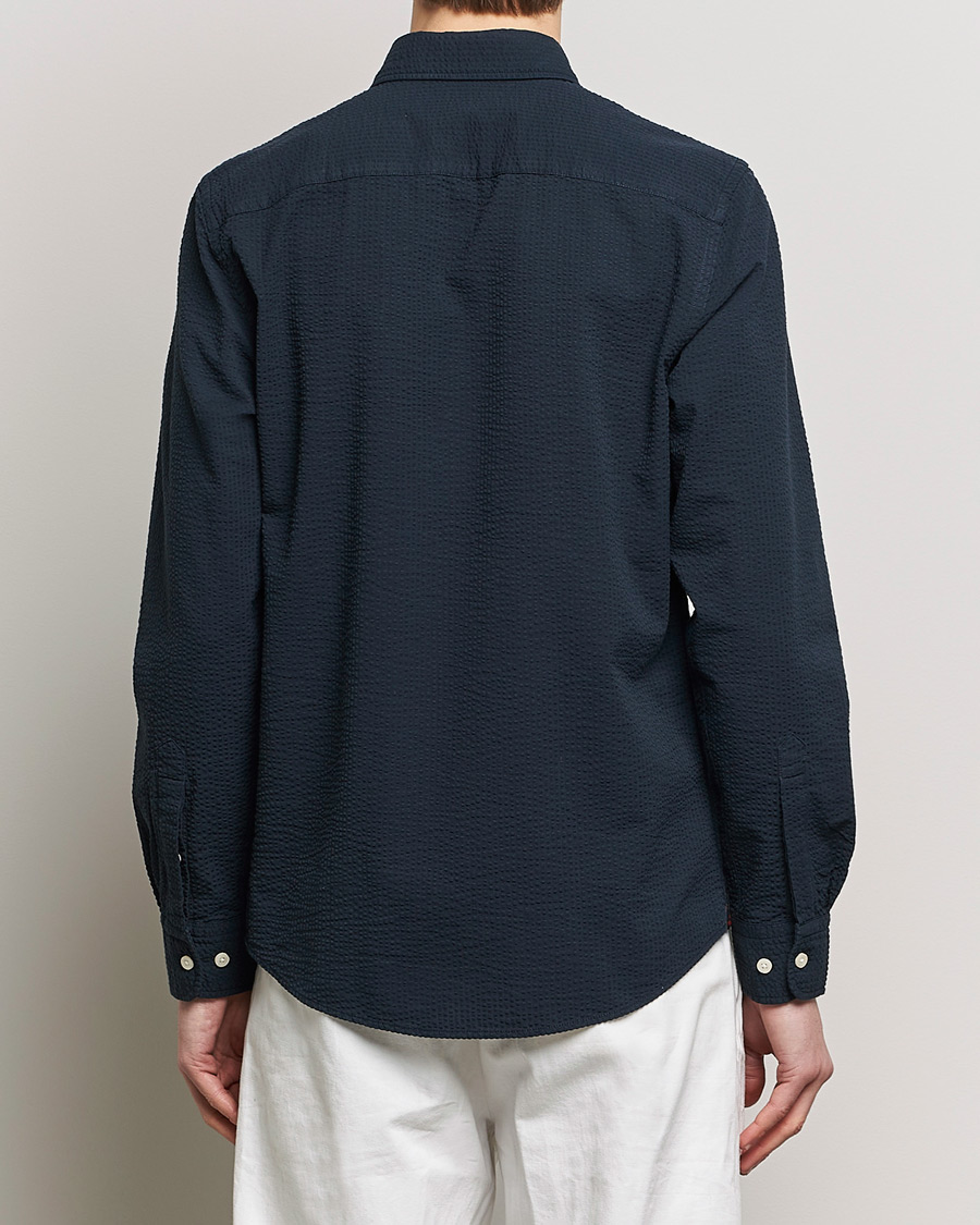 Mies | Kauluspaidat | Morris | Slim Fit Seersucker Shirt Navy
